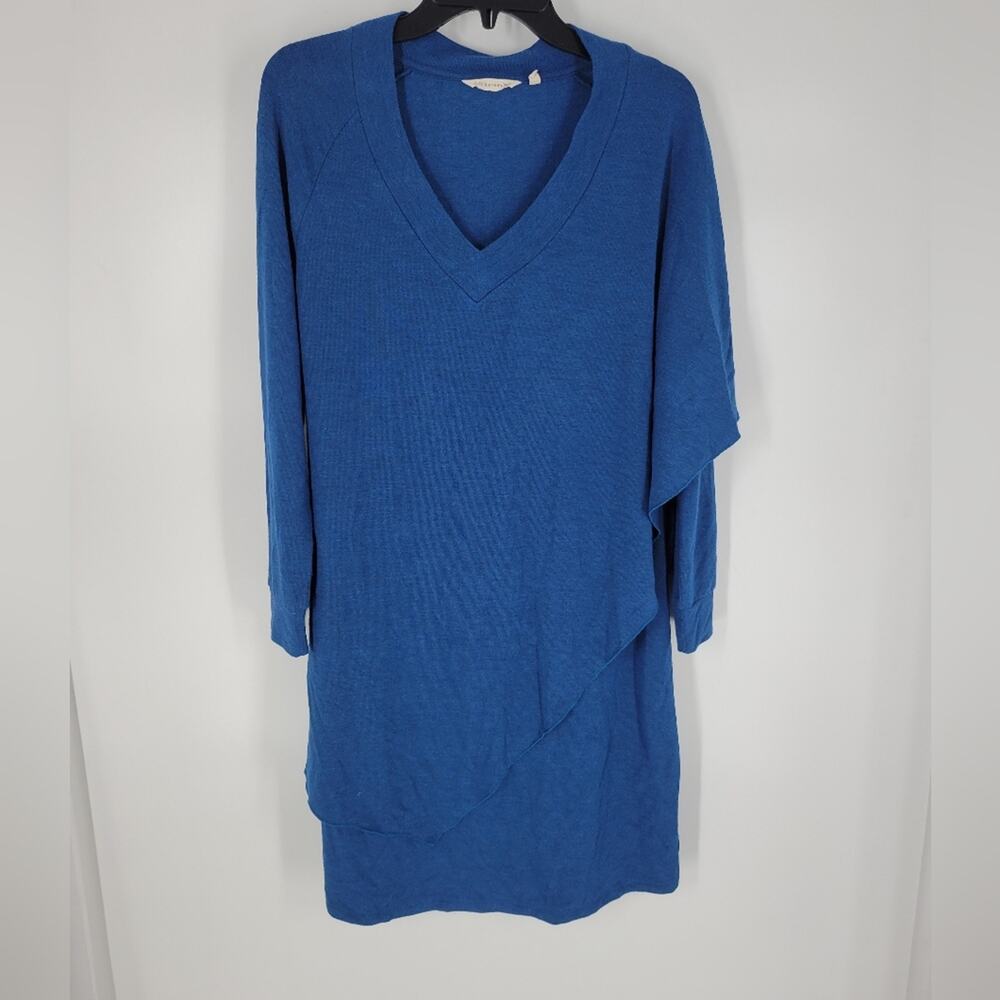 Soft Surroundings Blue V Neck Asymmetrical Ruffle Dress XS